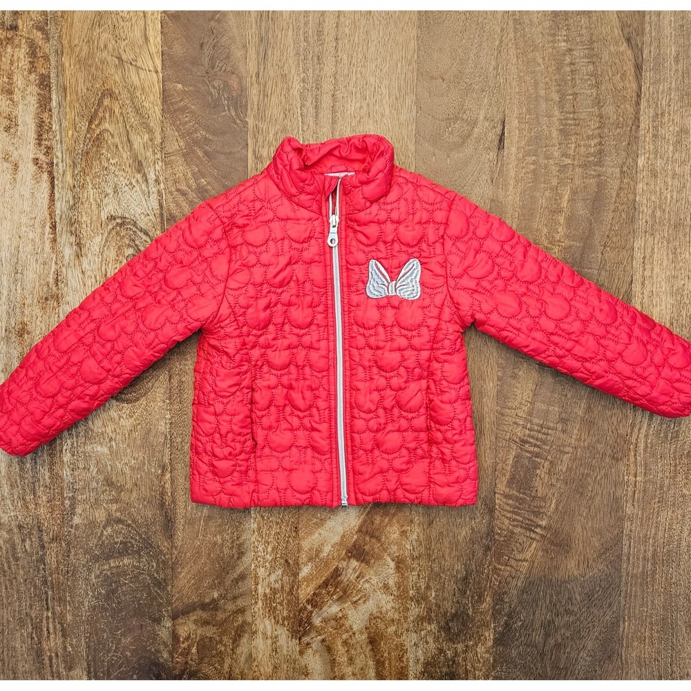 Disney Minnie Mouse Bow Puffy Jacket Girls 4 Red Lightweight